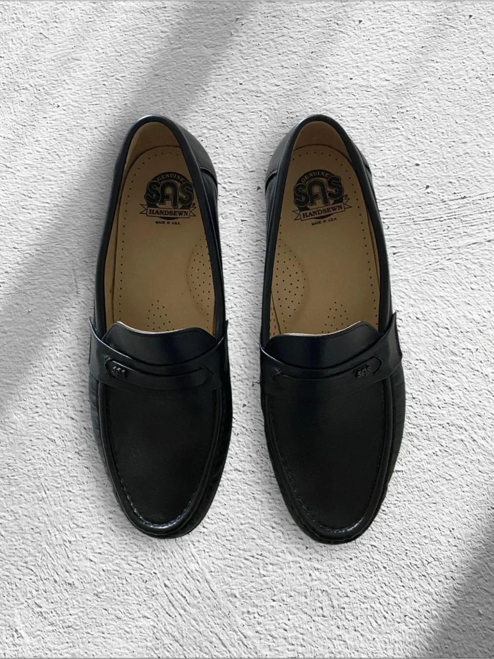 SAS Loafers NEW Ace Slip On Comfort Penny Handsewn Leather Black Size 9.5 W